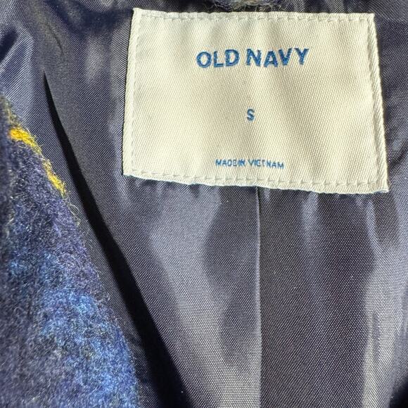 Old Navy Oversized Soft-Brushed Plaid Button-Front Long Coat Small Wool Blend - Picture 3 of 9